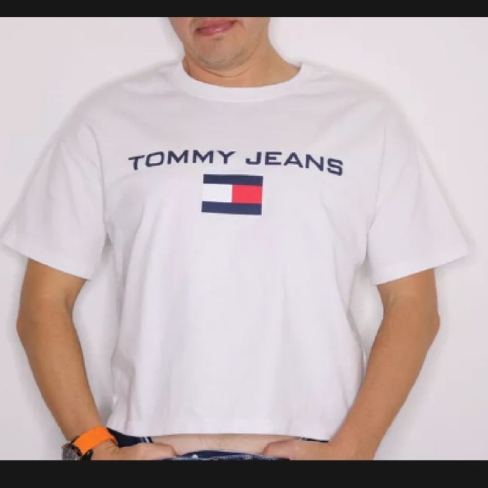 Tommy Jeans White Logo Tee Crop Top M